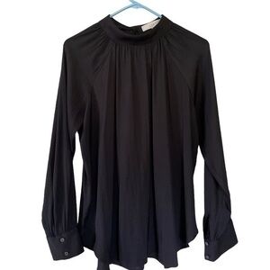 Loft long sleeved silky black top xs petite